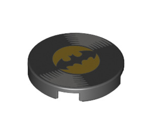 LEGO Svart Tile 2 x 2 Rund med Batman emblem vinyl med bunnknottholder (14769 / 36363)