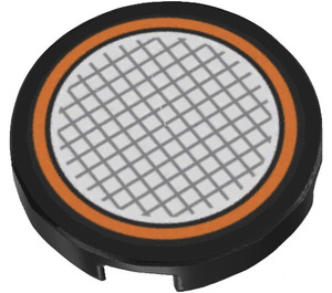 LEGO Black Tile 2 x 2 Round with Bottom Stud Holder with Grid and Orange Border