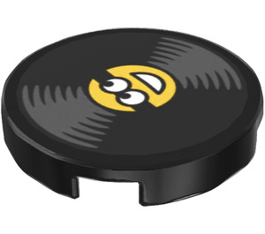 LEGO Black Tile 2 x 2 Round with Record with Minion Face Centre Sticker with Bottom Stud Holder