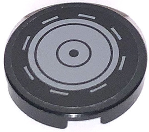 LEGO Black Tile 2 x 2 Round with Concentric Circles and Line Segments Sticker with Bottom Stud Holder (14769)