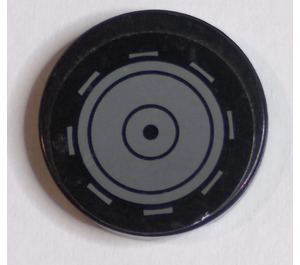 LEGO Black Tile 2 x 2 Round with Concentric Circles and Line Segments Sticker with "X" Bottom (4150)