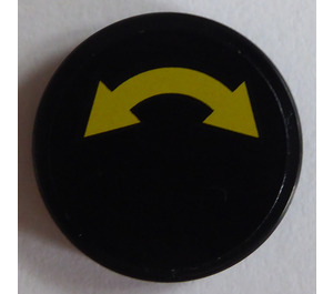 LEGO Black Tile 2 x 2 Round with Double Yellow Arrows Sticker with Bottom Stud Holder (14769)