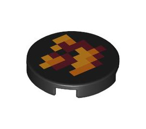 LEGO Black Tile 2 x 2 Round with Fire Charge Decoration with Bottom Stud Holder (37058 / 106305)