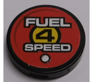LEGO Black Tile 2 x 2 Round with "FUEL 4 SPEED" Sticker with "X" Bottom (4150)