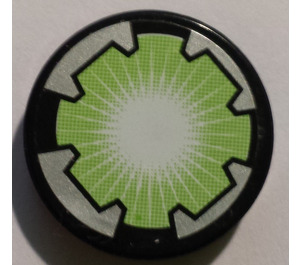 LEGO Black Tile 2 x 2 Round with Green Light Sticker with "X" Bottom (4150)