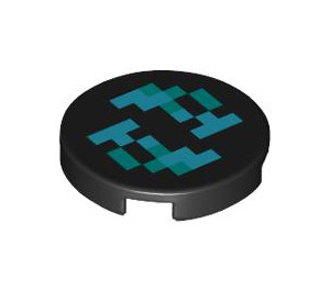 LEGO Black Tile 2 x 2 Round with Minecraft Blue and Green Pixels with Bottom Stud Holder (14769 / 102158)