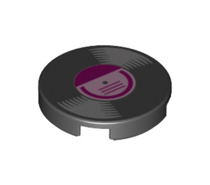 LEGO Black Tile 2 x 2 Round with Vinyl Record with Magenta Label with Bottom Stud Holder (14769 / 50520)