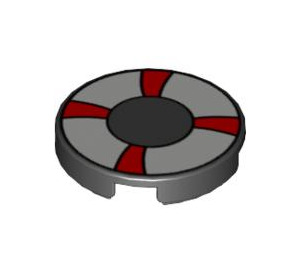 LEGO Black Tile 2 x 2 Round with White and Red Life Preserver with "X" Bottom (4150 / 56075)
