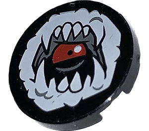 LEGO Black Tile 2 x 2 Round with White Open Mouth with Fangs and Tongue with Bottom Stud Holder (14769)