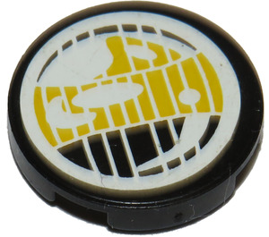 LEGO Black Tile 2 x 2 Round with Yellow and Black Headlight Sticker with "X" Bottom (4150)
