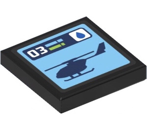 LEGO Black Tile 2 x 2 with ‘03’ and Helicopter Silhouette Sticker with Groove (3068)