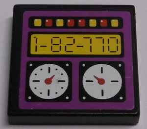 LEGO Black Tile 2 x 2 with '1-82-770', Gauges, Red and Yellow Buttons Sticker with Groove (3068)