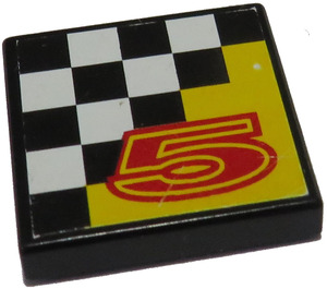 LEGO Black Tile 2 x 2 with '5', Checkered Pattern Sticker with Groove (3068)