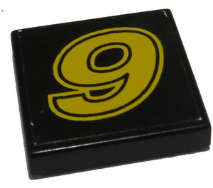 LEGO Black Tile 2 x 2 with "9" Sticker with Groove (3068)