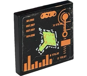 LEGO Black Tile 2 x 2 with Alien Instrument Panel Sticker with Groove (3068)