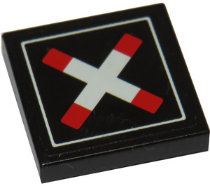 LEGO Black Tile 2 x 2 with Andreas Cross Sticker with Groove (3068)
