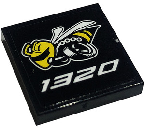 LEGO Black Tile 2 x 2 with Angry Bee, '1302' Sticker with Groove (3068)
