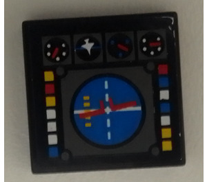 LEGO Black Tile 2 x 2 with Artificial Horizon Screen Sticker with Groove (3068)