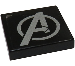 LEGO Black Tile 2 x 2 with Avengers Logo Sticker with Groove (3068)