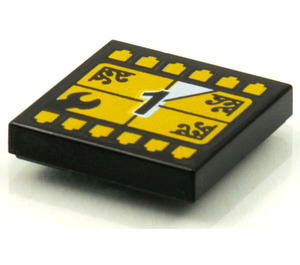 LEGO Black Tile 2 x 2 with BeatBit Album Cover - Yellow TV Screen Countdown Number 1 Pattern with Groove (3068)