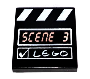 LEGO Svart Bricka 2 x 2 med Clapboard, Scene 3 med skåra (3068)