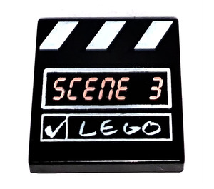 LEGO Black Tile 2 x 2 with Clapboard, Scene 3 with Groove (3068)