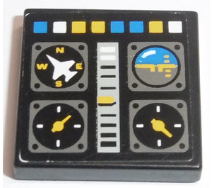 LEGO Black Tile 2 x 2 with Cockpit Panel with Blue, White and Yellow Buttons Sticker with Groove (3068)