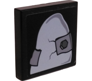 LEGO Black Tile 2 x 2 with Cracked Stone with Metal Plates Sticker with Groove (3068)