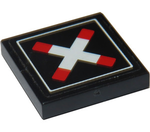 LEGO Black Tile 2 x 2 with Crossed Bars of Train Crossing Sticker with Groove (3068)