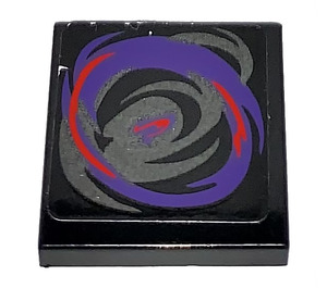 LEGO Black Tile 2 x 2 with Dark Purple, Pearl Dark Gray and Red Swirls Sticker with Groove (3068)