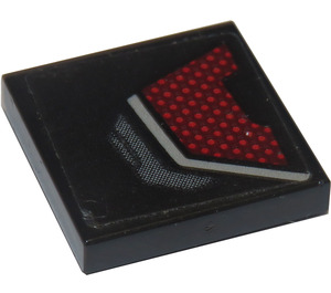 LEGO Black Tile 2 x 2 with Dark Red and Silver Body Armor Panel (Left Side) Sticker with Groove (3068)