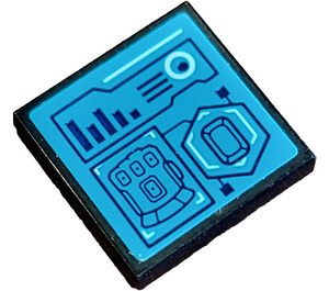 LEGO Black Tile 2 x 2 with Dark Turquoise Control Panel and Infinity Gauntlet Symbol Sticker with Groove (3068)