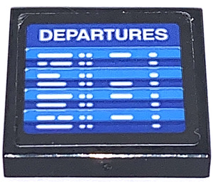 LEGO Black Tile 2 x 2 with Departures sign Sticker with Groove (3068)