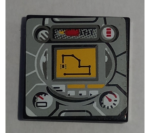 LEGO Black Tile 2 x 2 with Dials and Screen and Gauges 8482 Sticker with Groove (3068)