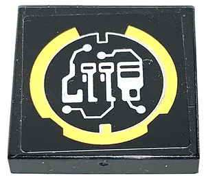 LEGO Black Tile 2 x 2 with Exoforce symbols Sticker with Groove (3068)