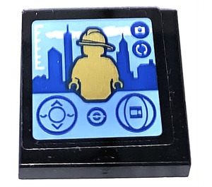 LEGO Black Tile 2 x 2 with Firefighter Statue Sticker with Groove (3068)