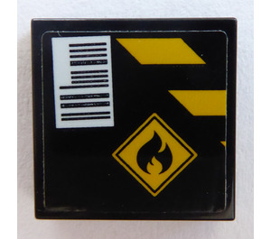 LEGO Black Tile 2 x 2 with Flammable Sign and Barcode Sticker with Groove (3068)
