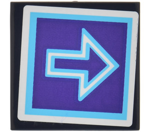 LEGO Black Tile 2 x 2 with Fluorescent Azure Arrow Sticker with Groove (3068)