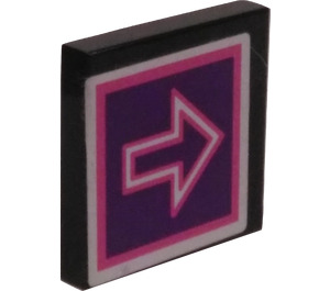 LEGO Schwarz Fliese 2 x 2 mit Fluorescent Pink Pfeil Aufkleber mit Nut (3068)