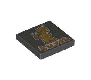 LEGO Black Tile 2 x 2 with Gold Singer and Abstract Writing with Groove (3068 / 73079)