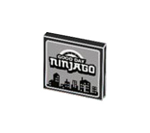 LEGO Black Tile 2 x 2 with 'GOOD DAY NINJAGO' Sticker with Groove (3068)