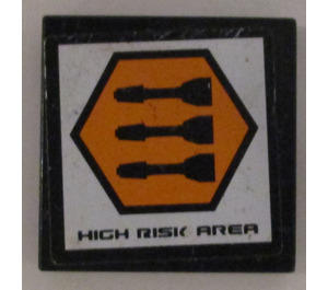LEGO Schwarz Fliese 2 x 2 mit "High Risk Area" und 3 Missiles Aufkleber mit Nut (3068)