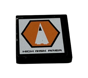 LEGO Schwarz Fliese 2 x 2 mit "High Risk Area" und Triangle-in-Hexagon Aufkleber mit Nut (3068)
