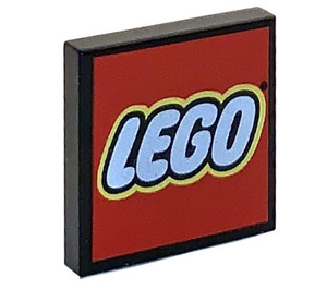 LEGO Svart Bricka 2 x 2 med LEGO logotyp på Röd med skåra (11149 / 14875)