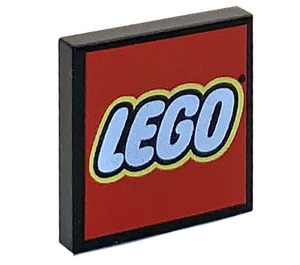 LEGO Black Tile 2 x 2 with LEGO Logo on Red with Groove (11149 / 14875)