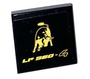 LEGO Black Tile 2 x 2 with LP 560-4 and Lamborghini Emblem Sticker with Groove (3068)