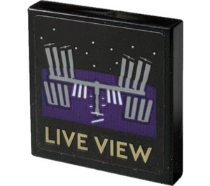 LEGO Black Tile 2 x 2 with Monitor with Satellite Live View Sticker with Groove (3068)