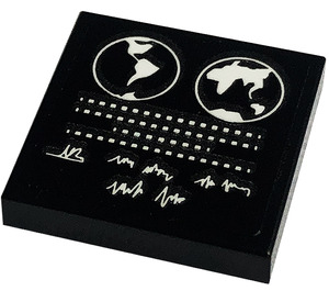 LEGO Black Tile 2 x 2 with Neil Armstrong Signature, Globe Sticker with Groove (3068)