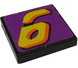 LEGO Schwarz Fliese 2 x 2 mit Number 6 Aufkleber mit Nut (3068)
