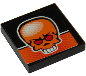 LEGO Black Tile 2 x 2 with Orange Skull Sticker with Groove (3068)